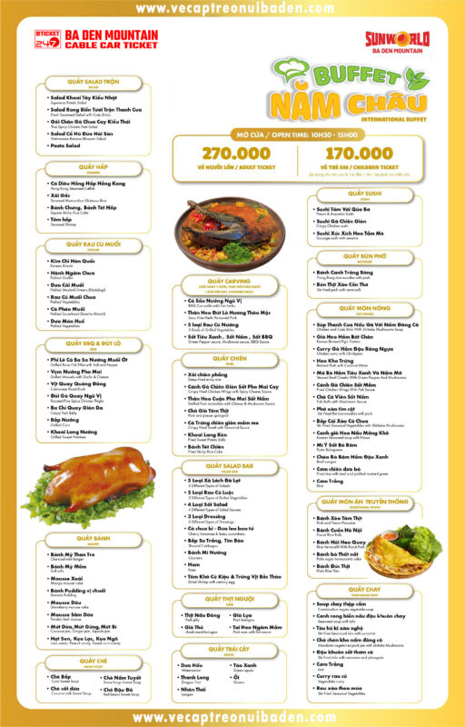 Menu Năm Châu Núi Bà Đen, Buffet Nhà Hàng Vân Sơn Núi Bà Đen